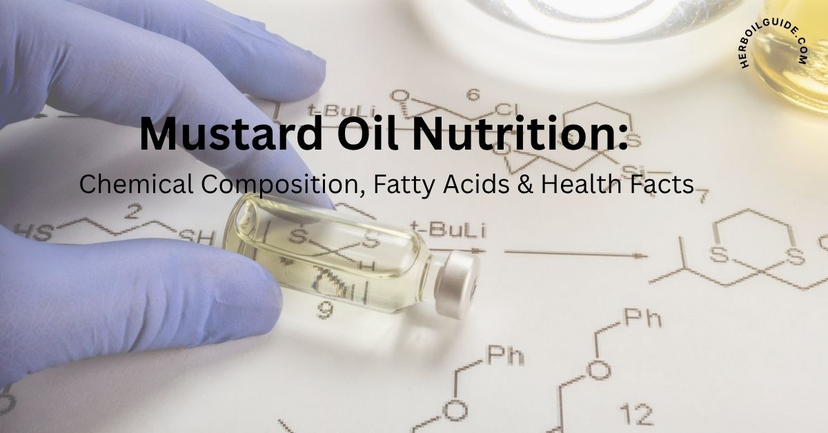 Mustard oil chemical composition, nutritional value,fatty acid profile, and health benefits explained.